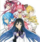  akemi_homura black_hair blonde_hair blue_eyes blue_hair bow closed_eyes drill_hair everyone eyes_closed fang gloves hair_bow hair_ribbon hairband hand_on_own_chest hand_to_chest hat kaname_madoka long_hair magical_girl mahou_shoujo_madoka_magica marker_(medium) miki_sayaka millipen_(medium) multiple_girls open_mouth pink_hair ponytail red_eyes red_hair redhead ribbon sakura_kyouko shikishi short_hair short_twintails smile tomoe_mami traditional_media twin_drills twintails ushiki_yoshitaka watercolor_(medium) yellow_eyes 