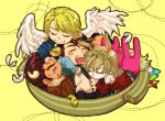  5boys animal_ears antonio_lopez barnaby_brooks_jr blonde_hair blue_jacket bomber_jacket brown_hair bunny_ears chibi dark_skin facial_hair feathers glasses horns ivan_karelin jacket kaburagi_t_kotetsu keith_goodman kemonomimi_mode kiraku104 letterman_jacket male multiple_boys necktie neko_nabe origami purple_jacket red_jacket saitou_(tiger_&amp;_bunny) shaded_face short_hair shuriken sleeping stubble stuffed_animal stuffed_bunny stuffed_toy tail tiger_&amp;_bunny tiger_ears tiger_tail vest weapon wings 