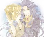  bishounen blue_hair gemini_saga green_eyes helmet jewelry long_hair male saint_seiya shichimiso simple_background solo tunic 