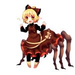  blonde_hair bow hair_bow heart kurodani_yamame kurodani_yamame_(spider) monster_girl multiple_legs open_mouth short_hair simple_background solo spider_girl touhou yellow_eyes yutazou 