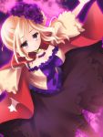  bad_id blonde_hair boots breasts cape cleavage dress flower france_(hetalia) genderswap hair_flower hair_ornament large_breasts nogi_takayoshi outstretched_arms purple_eyes rose s2007009 solo taut_shirt violet_eyes 
