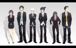  androgynous brown_hair crossed_arms facial_hair formal ghost_in_the_shell ghost_in_the_shell_lineup inukashi letterboxed lineup long_hair necktie nezumi_(no.6) no.6 parody ponytail reverse_trap rikiga safu shion_(no.6) short_hair short_ponytail sion_(no.6) skirt stubble suit tian_daoling tomboy youming 
