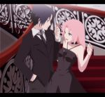  beverage black_eyes black_hair couple dress formal green_eyes haruno_sakura naruto necktie pink_hair short_hair suit surprised uchiha_sasuke wet 