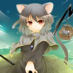  amase_tatsuki animal_ears basket bust capelet dress grey_hair jewelry mouse mouse_ears mouse_tail nazrin pendant red_eyes short_hair smile solo tail touhou 
