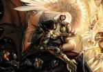  angel angel_wings black_hair blonde_hair boots claws couple devil elbow_gloves female flying gloves group high_heels horns jackie_estacado long_hair male mask panties stjepan_sejic tattoo tenshi the_angelus the_darkness thong underwear white_eyes white_hair wings 