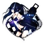  absurdres ai_1003 belt bikini_top black_hair black_rock_shooter black_rock_shooter_(character) blue_eyes chain chains coat front-tie_top glowing glowing_eyes highres long_hair midriff navel open_fly shorts solo twintails unzipped 