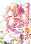  blonde_hair blue_eyes blush cover cover_page dress finger_to_mouth flower hat kedama kibushi lily_(flower) lily_white long_hair pink_dress smile solo touhou 