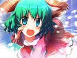  animal_ears bent_over blue_eyes dress emphasis_lines fang green_eyes green_hair ikmg kasodani_kyouko looking_at_viewer open_mouth shouting solo touhou 