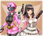  ahim_de_famille black_hair cellphone corset curvy dress dual_persona erect_nipples female gokai_pink gokaipink gun kaizoku_sentai_gokaiger phone see-through see_through sentai skin_tight super_sentai sword weapon 