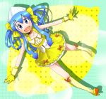  blue_hair dutch_angle gloves idol ikamusume kanoko_y open_mouth shinryaku!_ikamusume tentacle_hair yellow_legwear 