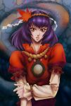  arm_grab arm_holding bust eyelashes graphite_(medium) hair_ornament highres holding_arm kosuke_(gonzo_2010) lips long_neck mirror mixed_media purple_hair red_eyes rope shide short_hair snake solo tassel touhou traditional_media yasaka_kanako 