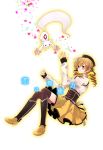  beret blonde_hair drill_hair fingerless_gloves gloves hair_ornament hat kagekichirou kyubey magical_girl mahou_shoujo_madoka_magica skirt thigh-highs thighhighs tomoe_mami twin_drills twintails yellow_eyes 