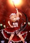  ascot blonde_hair bloomers blouse flandre_scarlet frilled_skirt glowing hat hat_ribbon laevatein open_mouth red_eyes ribbon short_hair side_ponytail skirt solo the_embodiment_of_scarlet_devil touhou vest wings yoi_(tokoyoi) 