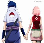  blue_hair couple duo hairband haruno_sakura holding_hands japanese_clothes kimono naruto pink_hair short_hair skirt spiky_hair uchiha_sasuke 