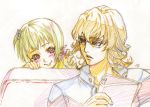  blush braid colored_pencil_(medium) couch glasses hair_ornament huang_baoling nishida_asako short_hair tiger_&amp;_bunny traditional_media 