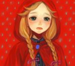  blue_eyes braid character_request cloak copyright_request hechima_(32) hood lips little_red_riding_hood solo twin_braids twintails 