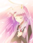 animal_ears blazer bunny_ears bust closed_eyes dress_shirt eyes_closed hands_on_own_chest hands_to_chest light long_hair necktie noukatu petals pink_hair purple_hair reisen_udongein_inaba shirt smile solo touhou very_long_hair 
