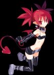  bracelet disgaea earrings etna gloves harada_takehito jewelry midriff nippon_ichi official_art pointy_ears red_eyes red_hair redhead simple_background smile tail thigh-highs thighhighs wings 