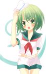  alternate_hair_color anchor emyu fujishiro_emyu green_eyes green_hair hat highres midriff murasa_minamitsu sailor sailor_hat short_hair solo touhou 