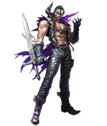  belt chain chains chest gloves highres kawano_takuji male official_art shirtless soul_calibur soul_calibur_v soulcalibur soulcalibur_v sword tattoo vest weapon white_hair zwei_(soul_calibur) zwei_(soulcalibur) 