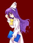  asakura_rikako ascot blush clipboard glasses hair_ribbon labcoat long_hair purple_eyes purple_hair refle ribbon scientist solo touhou touhou_(pc-98) violet_eyes 