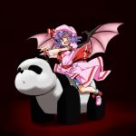  bat_wings bloomers bow dress hat hop-step-jump large_bow open_mouth panda purple_hair red_eyes remilia_scarlet shoes sitting smile steering_wheel touhou wings wrist_cuffs 
