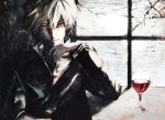  beverage branches curly_hair male original red_eyes short_hair solo white_hair wine 
