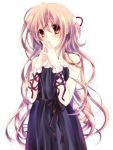  1girl blush brown_hair dress long_hair nao_(tyatokuro) original ribbon simple_background solo very_long_hair violet_eyes 