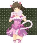  akizuki_ryou animal_ears antenna_hair bare_shoulders blush brown_eyes brown_hair cat_ears cat_tail cross crossdressinging cute_&amp;_girly_(idolmaster) idolmaster idolmaster_dearly_stars jewelry male necklace onion_(artist) open_mouth paw_gloves paws short_hair solo tail thigh-highs thighhighs trap 