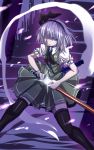  1girl absurdres black_legwear blue_eyes hairband hand_on_hilt highres katana konpaku_youmu konpaku_youmu_(ghost) puffy_short_sleeves puffy_sleeves sheath short_hair short_sleeves silver_hair skirt skirt_set solo sword thigh-highs touhou unsheathing weapon yagami_(mukage) zettai_ryouiki 