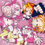  7th_sense \m/ ^_^ blonde_hair blue_eyes brown_eyes brown_hair circle_formation closed_eyes color_connection cure_black cure_bloom cure_blossom cure_dream cure_melody cure_peach dress eyes_closed fresh_precure! from_above futari_wa_precure futari_wa_precure_splash_star hair_rings hanasaki_tsubomi heartcatch_precure! highres houjou_hibiki hyuuga_saki long_hair magical_girl misumi_nagisa momozono_love multiple_girls pink_eyes pink_hair precure precure_all_stars short_hair smile suite_precure twintails yes!_precure_5 yumehara_nozomi 