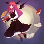  bat_wings blush book dress_shirt head_wings koakuma long_hair long_sleeves necktie open_book open_mouth pantyhose red_eyes red_hair red_legwear redhead shirt skirt smile solo the_embodiment_of_scarlet_devil touhou vest wings yujup 