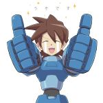  aka_(s3637) brown_hair capcom closed_eyes commentary_request eyes_closed male open_mouth rock_volnutt rockman rockman_dash rockman_dash_3 smile solo sparkle t&#65343;t tears thumbs_up translated tï¼¿t uso_desu 