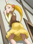  1girl against_wall arm_up blonde_hair closed_eyes finger_to_mouth haruyama kasugano_urara outstretched_arm precure solo twintails yes!_precure_5 