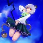  bad_id basket dowsing_rod grey_hair highres maccha_cocoa mouse mouse_ears mouse_tail nazrin red_eyes short_hair skirt sky tail touhou 