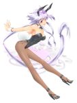 animal_ears bare_shoulders blue_eyes blush bowtie breasts bunny_ears bunny_tail bunnysuit cleavage fang heterochromia high_heels lavolpe_(yagisaka_seto) legs long_hair long_legs open_mouth original pantyhose payot purple_eyes shoes silver_hair simple_background smile solo tail very_long_hair violet_eyes wrist_cuffs yagisaka_seto 