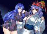  alternate_costume blue_hair cube_(circussion) hat hinanawi_tenshi japanese_clothes kimono long_hair nagae_iku red_eyes touhou yukata 