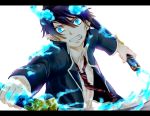  ao_no_exorcist blue_eyes blue_hair fang male necktie okumura_rin pointy_ears simple_background solo striped striped_necktie sword weapon wooooow 
