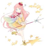  atelier atelier_(series) atelier_meruru blue_eyes cape crown dress flower long_hair merurulince_rede_arls ost pink_hair smile staff star yellow_dress 