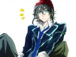  blazer blue_eyes brown_hair helmet male necktie sacred_seven school_uniform solo tandouji_alma warakusa 
