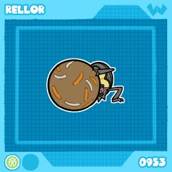  animal_focus ball blue_background bug character_name commentary dated_commentary english_commentary grid_background handstand highres lvarts497 no_humans outline pokedex_number pokemon pokemon_(creature) pokemon_focus rellor solo white_outline 