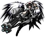  black_hair black_wings camera gatling_gun gun hat highres red_eyes shameimaru_aya short_hair solo tokin_hat touhou vandana weapon wings 