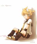  detached_sleeves hidacafe kagamine_len open_mouth red_string sitting vocaloid 