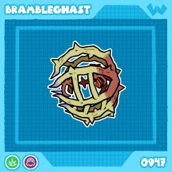 blue_background brambleghast character_name commentary dated_commentary english_commentary full_body grid_background heterochromia highres lvarts497 mismatched_sclera no_humans outline pokedex_number pokemon pokemon_(creature) pokemon_focus slit_pupils solo thorns white_outline 