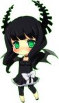  black_hair black_rock_shooter blush chibi curly_hair dead_master demon_wings dress frown green_eyes horns moorina pout simple_background solo transparent_background wings 
