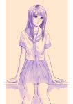  long_hair mcq monochrome original portrait purple school_uniform serafuku short_sleeves sitting skirt solo 