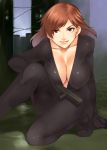  breasts brown_hair cleavage collarbone gun large_breasts latex lupin_iii mine_fujiko mizuryu_kei mizuryuu_kei weapon 