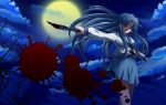  blood blue_eyes blue_hair igashiko knife long_hair moon school_uniform suzumiya_haruhi_no_shoushitsu suzumiya_haruhi_no_yuuutsu 