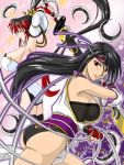  black_hair breasts elbow_gloves fingerless_gloves fishnets gloves hair_ornament large_breasts long_hair multicolored_hair nanbu_kaguya ninja otone ponytail ralsaz red_eyes red_hair redhead sideboob super_robot_wars super_robot_wars_og_saga_mugen_no_frontier sword thigh-highs thighhighs two-tone_hair weapon 