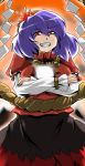 crossed_arms grin hyudora purple_hair red_eyes short_hair skirt smile touhou yasaka_kanako